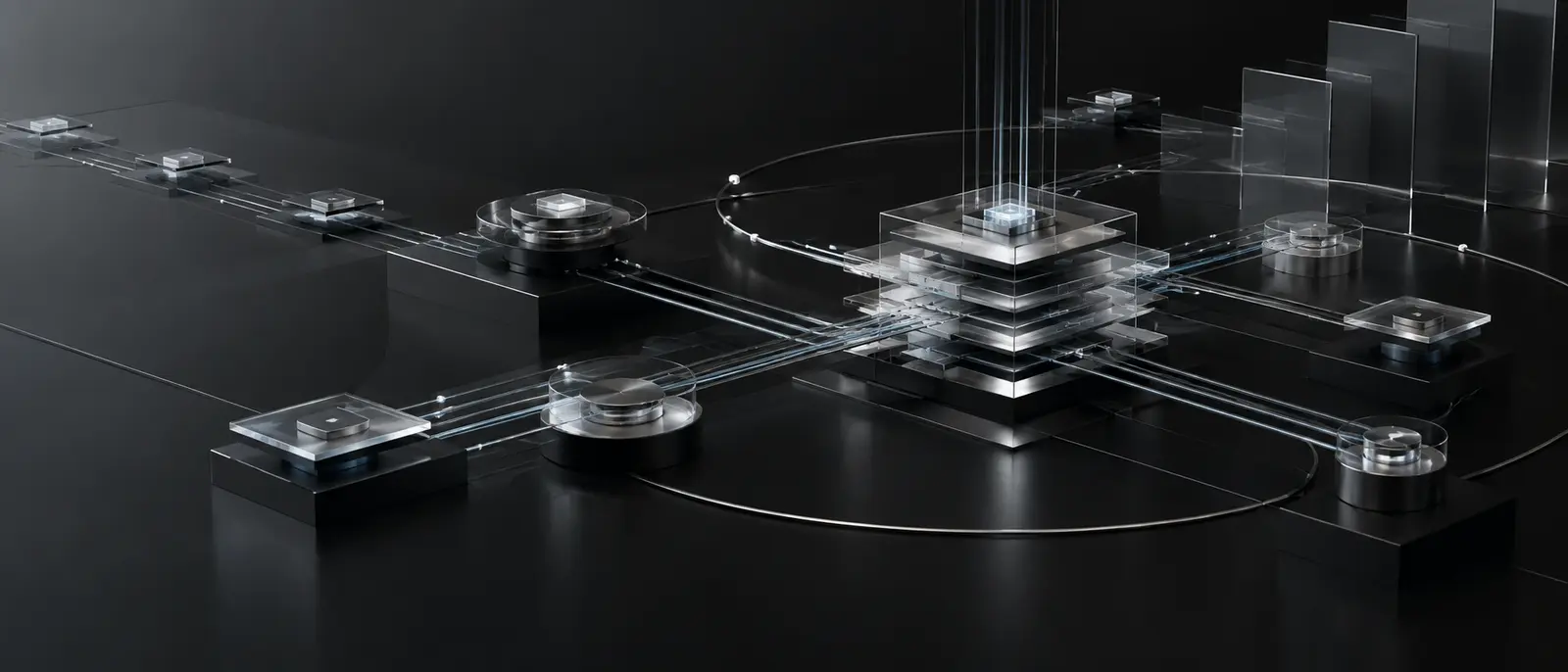 Abstract agentic AI network connecting intelligent workflows and decision systems